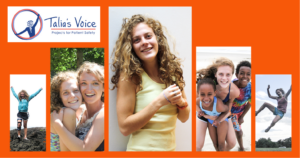 Talias Voice organization logo with pictures of Talia in a collage.