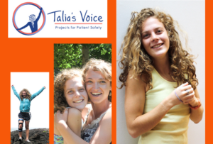 Talias Voice logo and a collage of pictures of Talia.