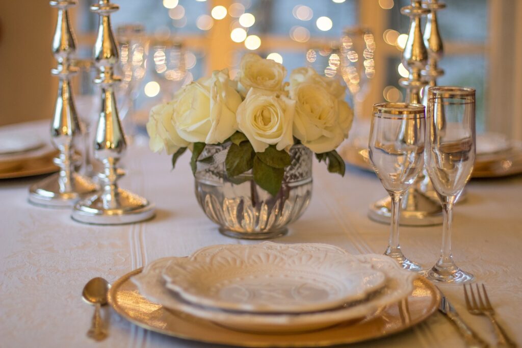 Inviting dinner table set.