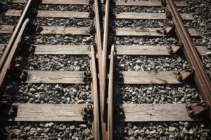 Two railroad tracks side by side.