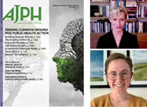 Cover of AJPH October 2023, Erika Blacksher, and Nellie Kassebaum.