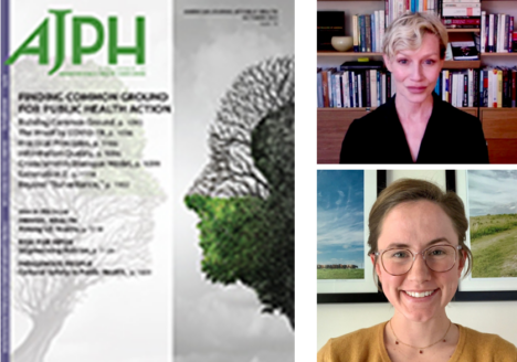 Cover of AJPH October 2023, Erika Blacksher, and Nellie Kassebaum.