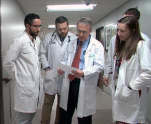 Steve Salanski, MD, during hospital patient rounds.