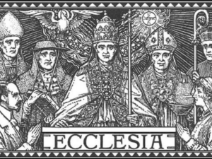 Classic drawing of the pope and court.