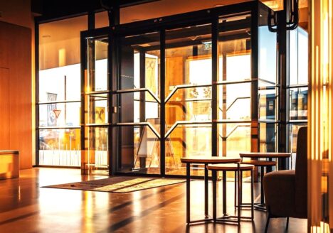 Hospital entrance automatic doors.